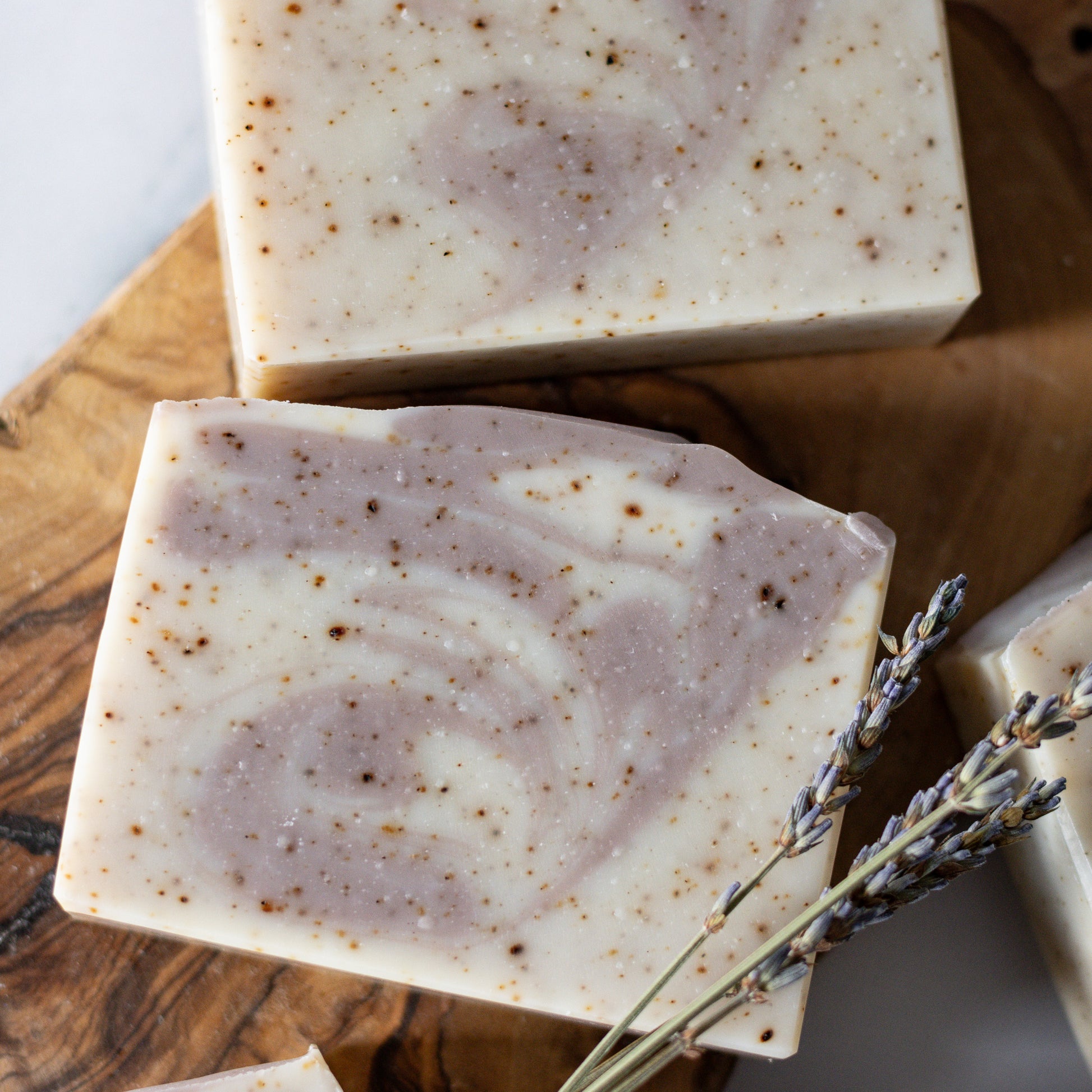 lavender earl grey oat milk soap with purple clay and tea exfoliation